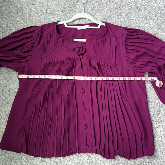 Nine West Pleated Pink/Purple Pleated Blouse Size L - Picture 4 of 7